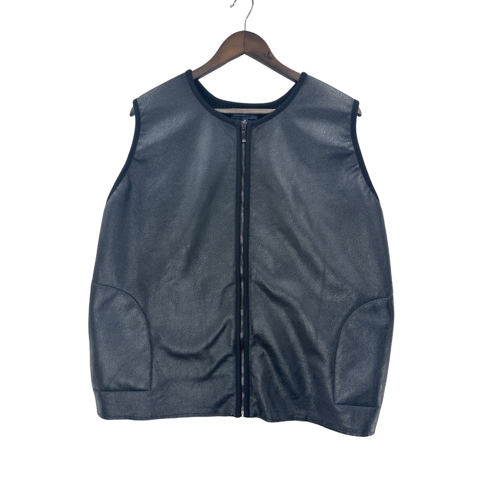 Jones New York Signature Woman Black Faux Leather Knit Vest 3X Full Zip Lined